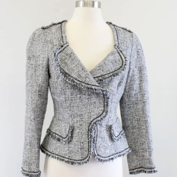 Yoana Baraschi Tweed Fringe Lined Blazer Jacket Size 8 - Picture 1 of 10